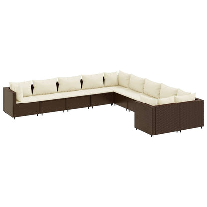 10-delige Loungeset met kussens poly rattan bruin