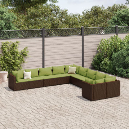 10-delige Loungeset met kussens poly rattan bruin