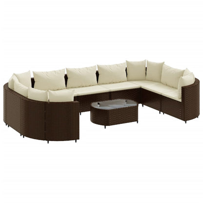 10-delige Loungeset met kussens poly rattan bruin