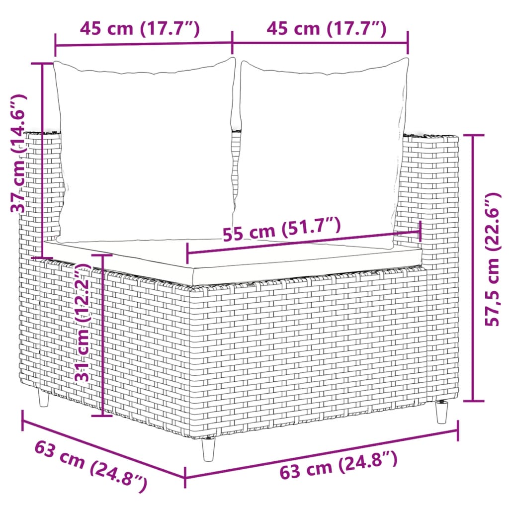 10-delige Loungeset met kussens poly rattan bruin