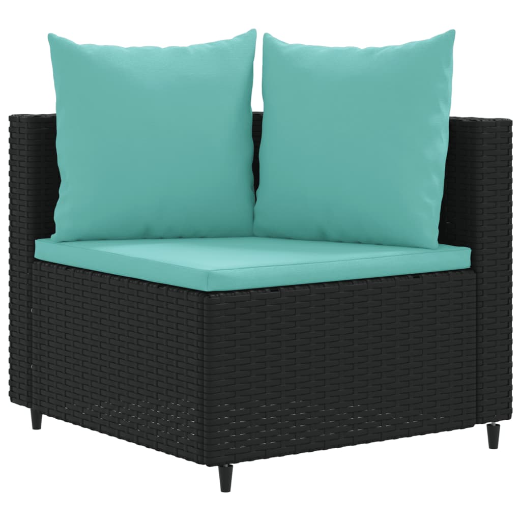 10-delige Loungeset met kussens poly rattan zwart