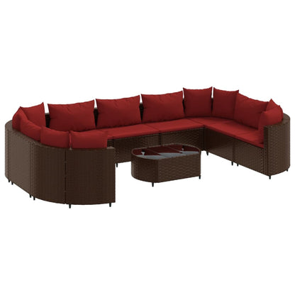 10-delige Loungeset met kussens poly rattan bruin