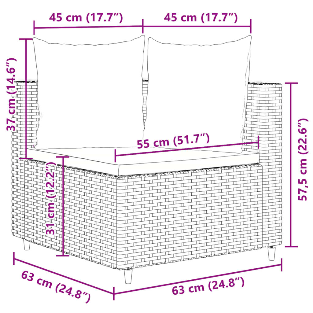 10-delige Loungeset met kussens poly rattan bruin