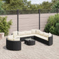 10-delige Loungeset met kussens poly rattan zwart