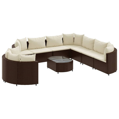 10-delige Loungeset met kussens poly rattan bruin