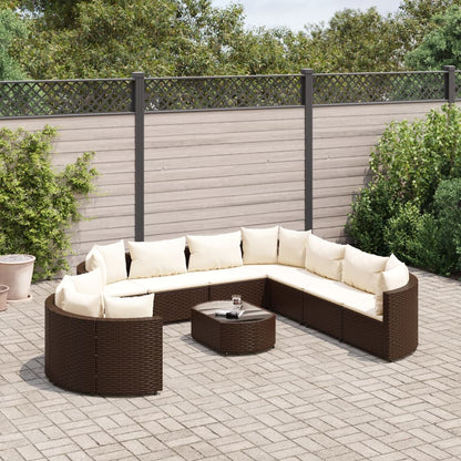 10-delige Loungeset met kussens poly rattan bruin