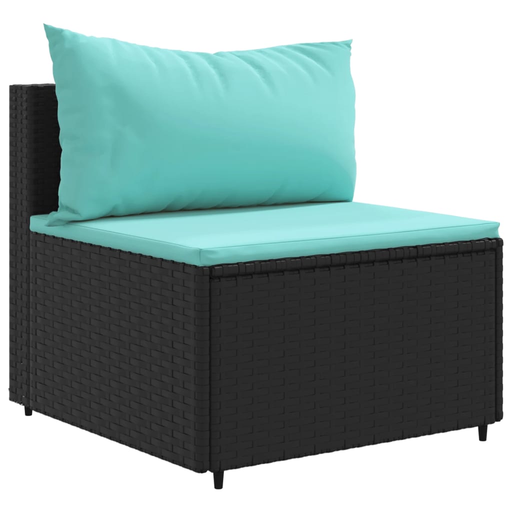 10-delige Loungeset met kussens poly rattan zwart