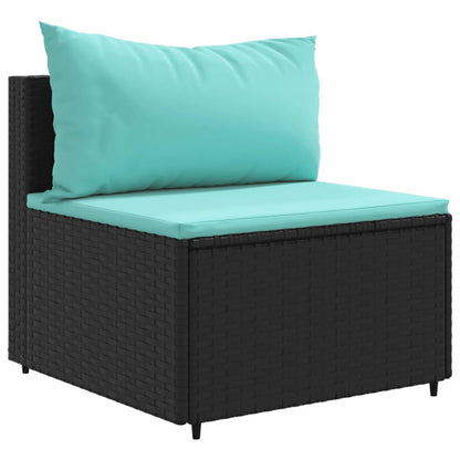 10-delige Loungeset met kussens poly rattan zwart