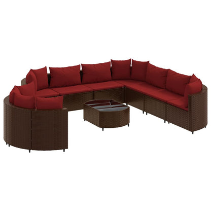 10-delige Loungeset met kussens poly rattan bruin