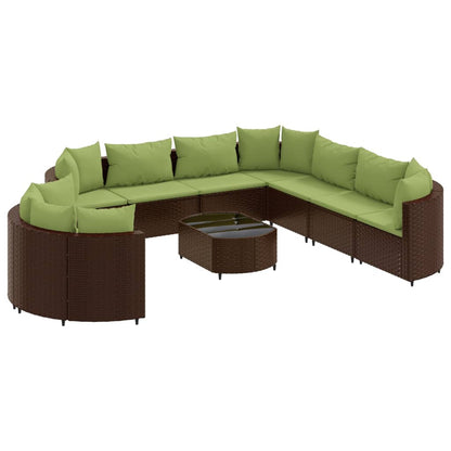 10-delige Loungeset met kussens poly rattan bruin