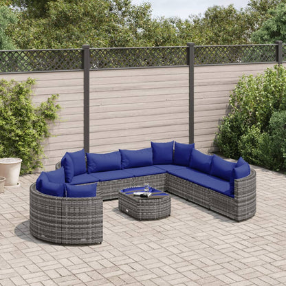 10-delige Loungeset met kussens poly rattan grijs