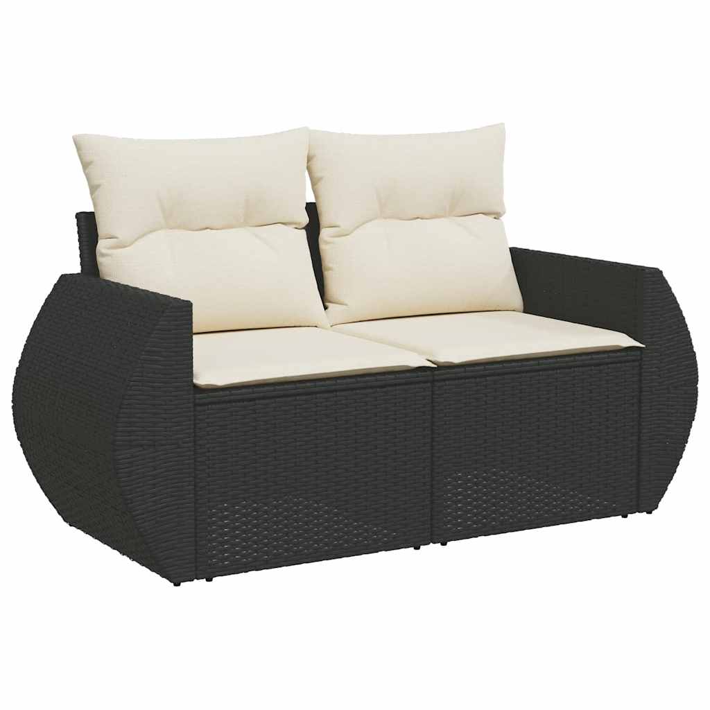 9-delige Loungeset met kussens poly rattan zwart