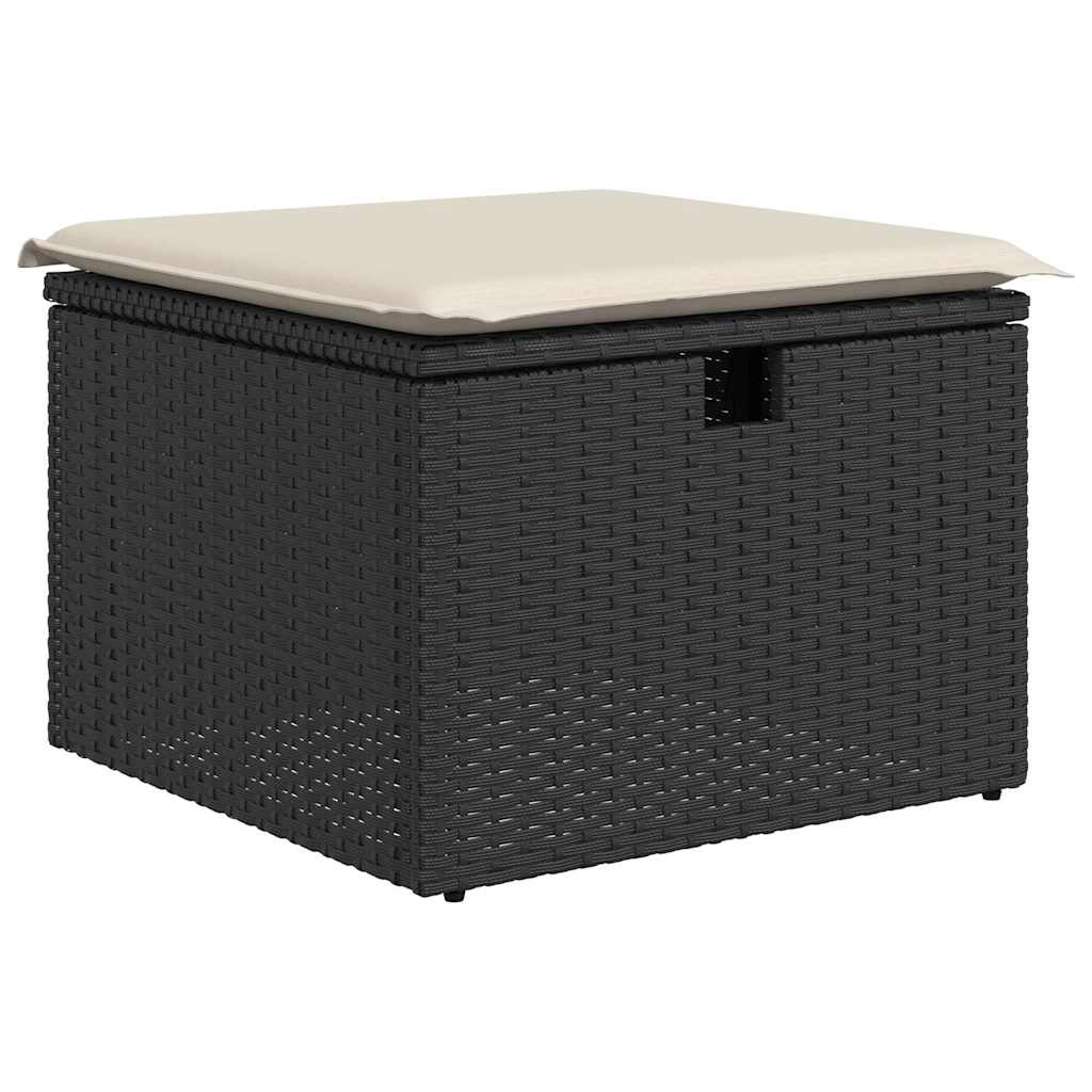 9-delige Loungeset met kussens poly rattan zwart