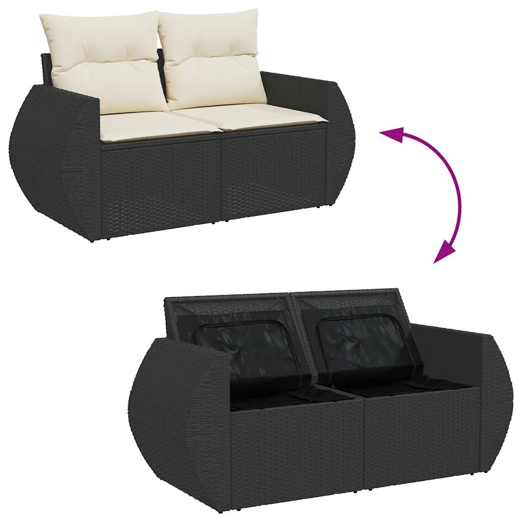 9-delige Loungeset met kussens poly rattan zwart