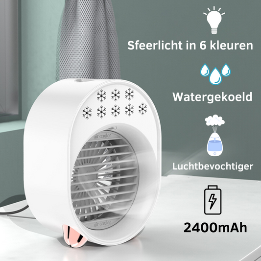 Accu Tafelventilator -- Air Cooler met Spray vernevelingsfunctie - Wit