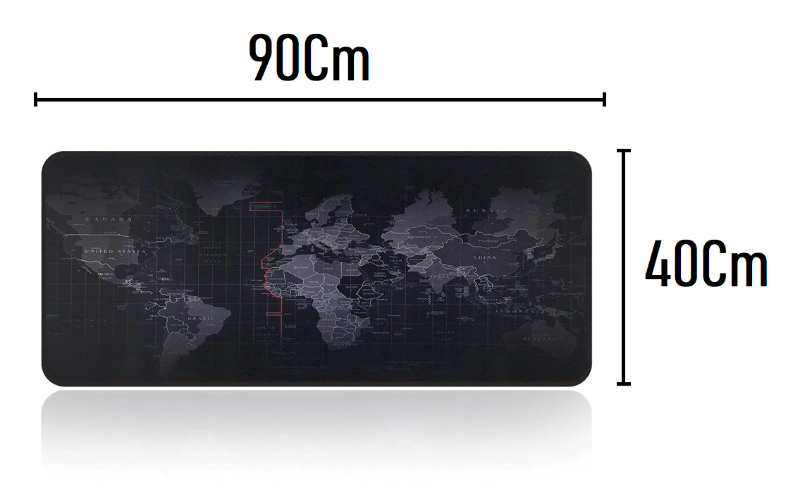 Muismat -- 90x40Cm -- Wereldkaart - zwart -- Full Collor -- Worldmap Mousepad -- Waterproof