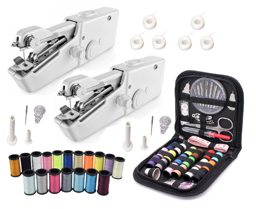 Combi set - 2x Handy Stitch - PREMIUM Handnaaimachine met 85 Delige Starterskit - Mini naaimachine - Compact - Draadloos - Draagbaar - Incl. 24 Spoelen garen