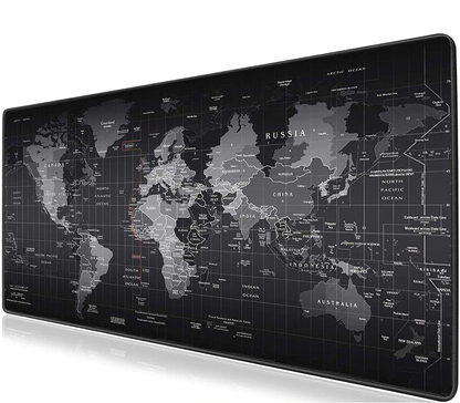 Muismat -- 90x40Cm -- Wereldkaart - zwart -- Full Collor -- Worldmap Mousepad -- Waterproof