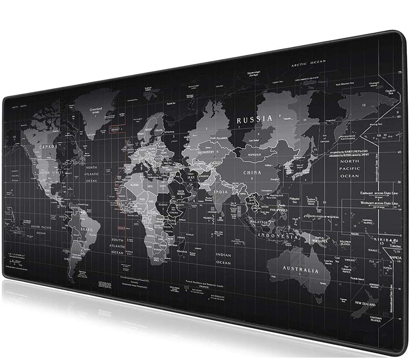 Muismat -- 90x40Cm -- Wereldkaart - zwart -- Full Collor -- Worldmap Mousepad -- Waterproof