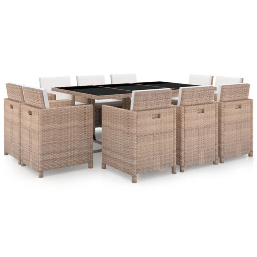 11-delige Tuinset met kussens poly rattan beige