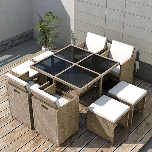 9-delige Tuinset met kussens poly rattan beige