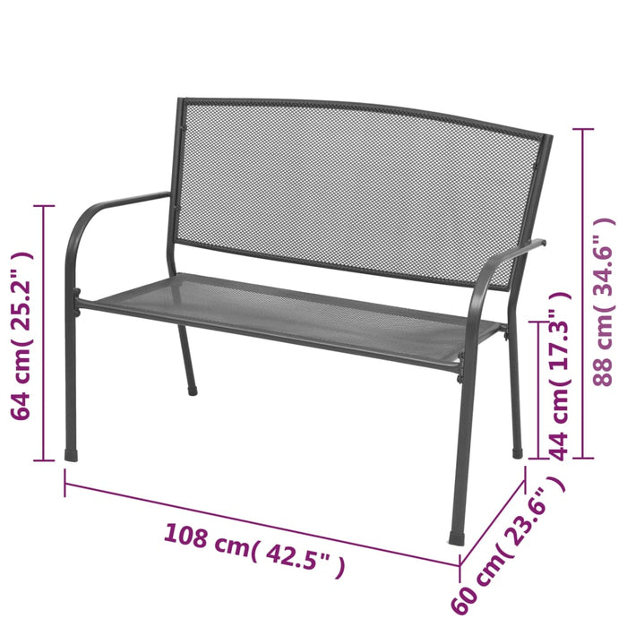 Tuinbank 108 cm staal en mesh antraciet