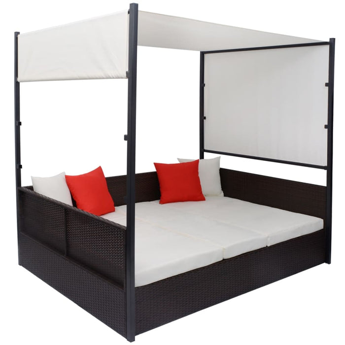 Tuinbed met luifel 190x130 cm poly rattan bruin