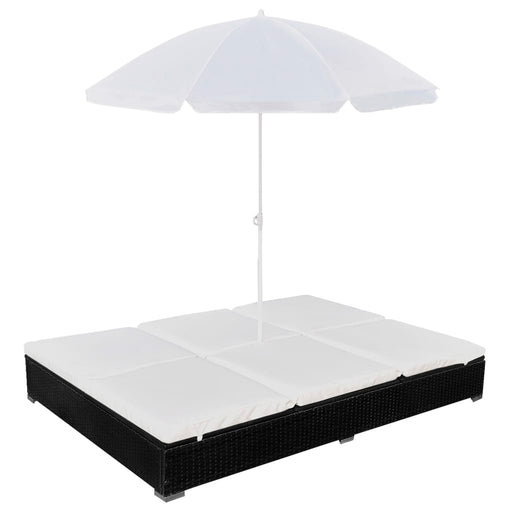 Loungebed met parasol poly rattan zwart