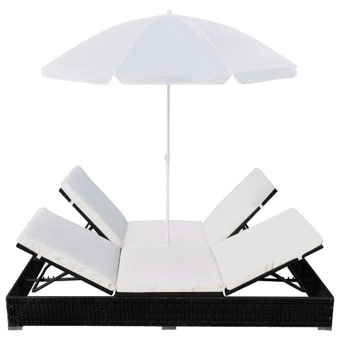 Loungebed met parasol poly rattan zwart