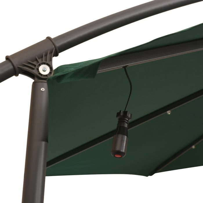 Zweefparasol met LED-verlichting en metalen paal 300 cm groen