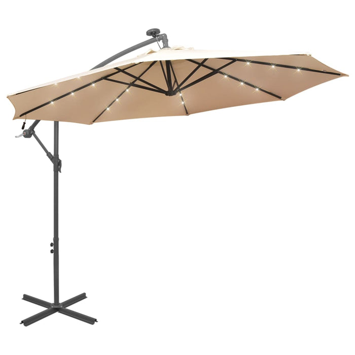 Zweefparasol met LED-verlichting en metalen paal 300 cm zand