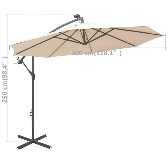 Zweefparasol met LED-verlichting en metalen paal 300 cm zand