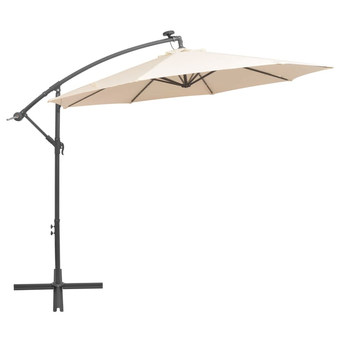 Zweefparasol met LED-verlichting en metalen paal 300 cm zand