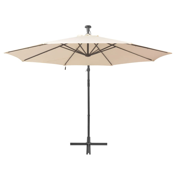 Zweefparasol met LED-verlichting en metalen paal 300 cm zand