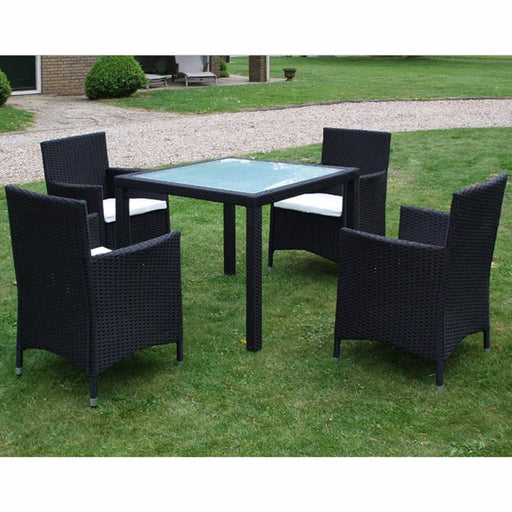 5-delige Tuinset met kussens poly rattan zwart