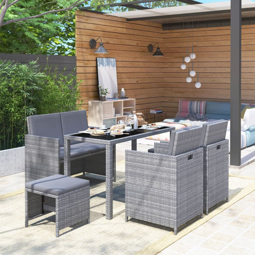 6-delige Tuinset met kussens poly rattan grijs