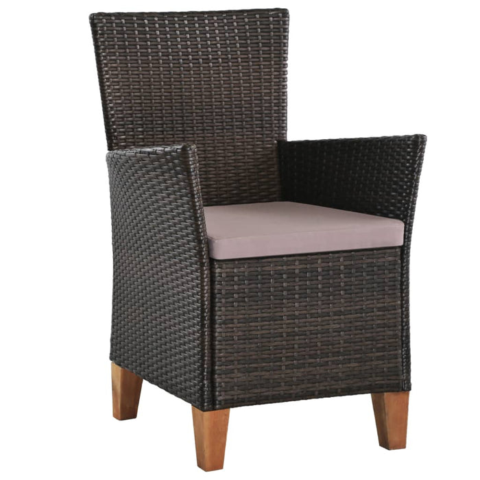 Tuinstoelen 2 st met kussens poly rattan bruin