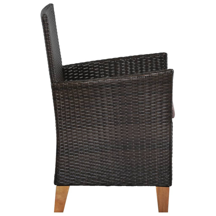 Tuinstoelen 2 st met kussens poly rattan bruin