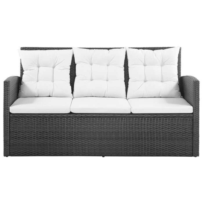 5-delige Loungeset met kussens poly rattan zwart