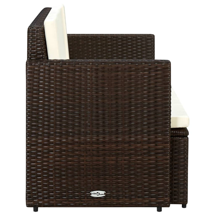 Tuinbank 2-zits met kussens poly rattan bruin