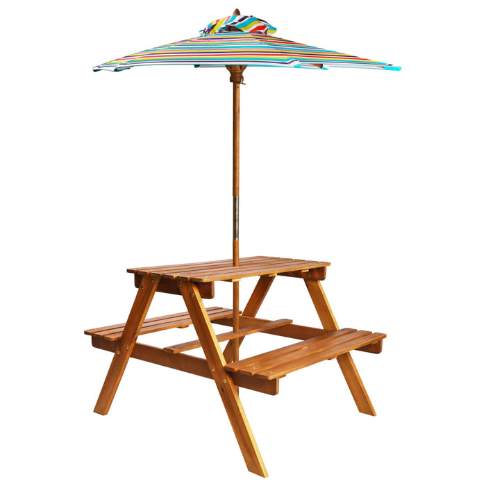 Kinderpicknicktafel met parasol 79x90x60 cm massief acaciahout