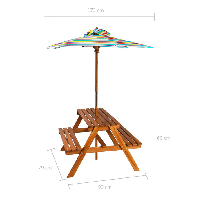 Kinderpicknicktafel met parasol 79x90x60 cm massief acaciahout