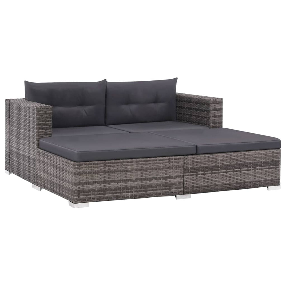 3-delige Loungeset met kussens poly rattan grijs