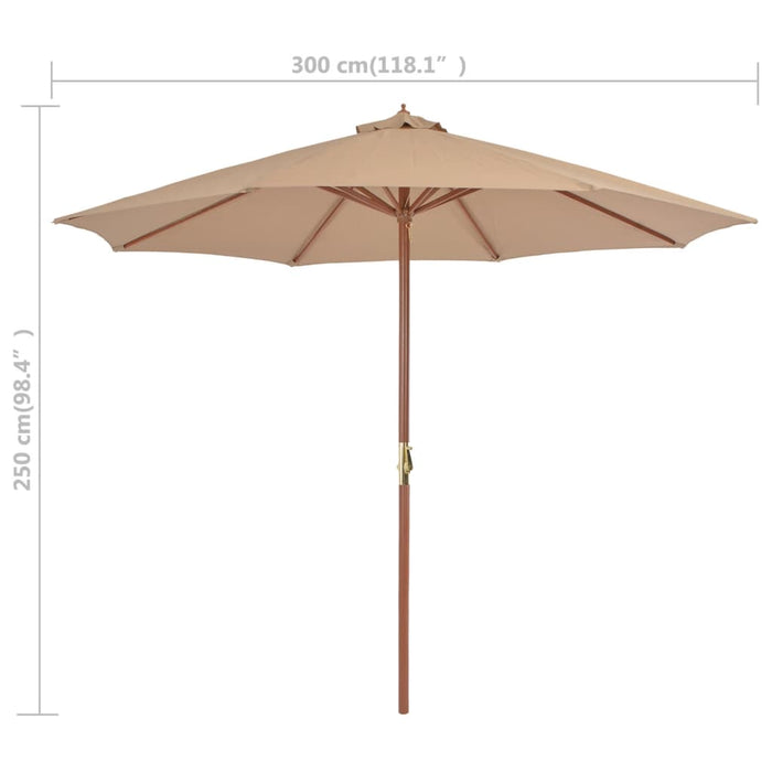 Parasol met houten paal 300 cm taupe