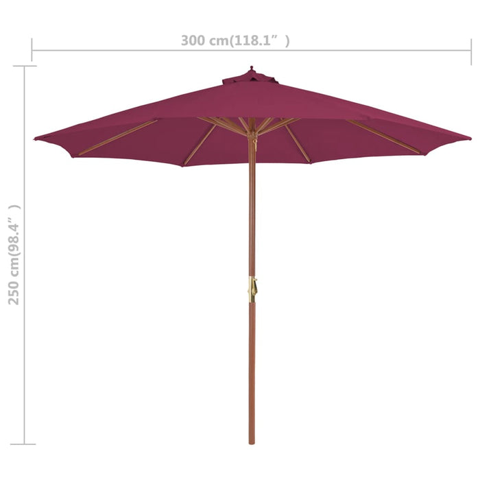 Parasol met houten paal 300 cm bordeauxrood