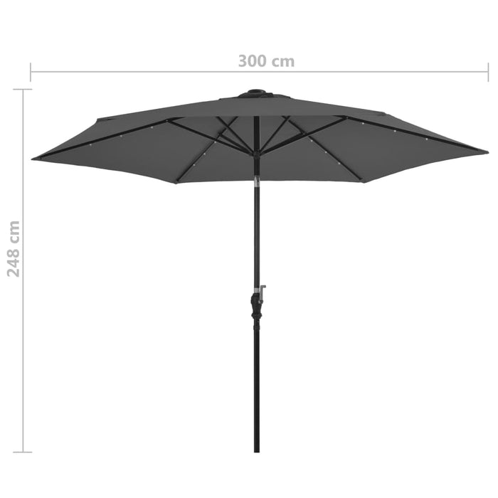 Parasol met LED-verlichting en stalen paal 300 cm antraciet