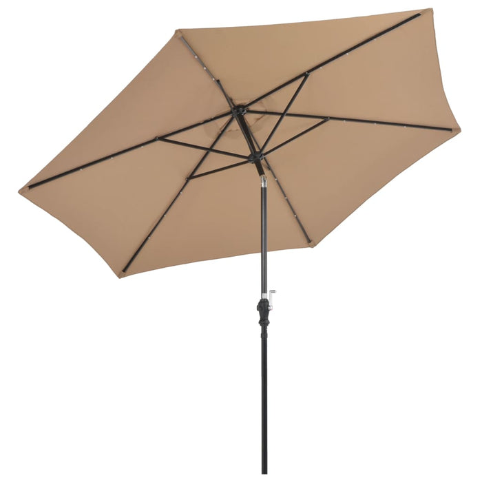 Parasol met LED-verlichting en stalen paal 300 cm taupe