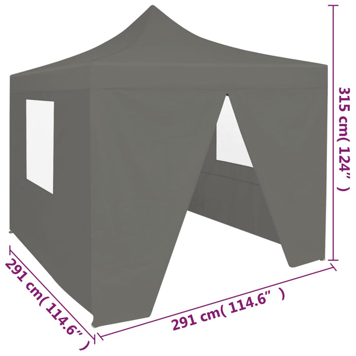 Vouwtent pop-up met 4 zijwanden 3x3 m antraciet