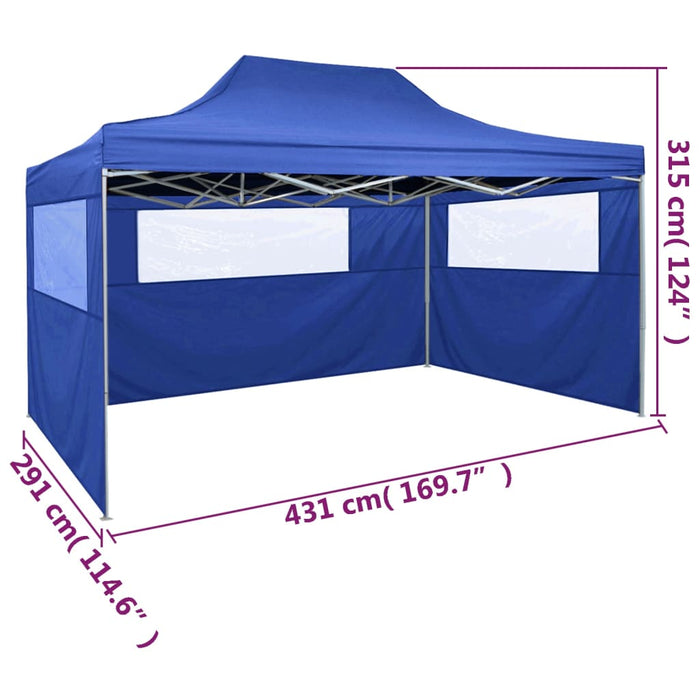 Vouwtent met 3 wanden 3x4,5 m blauw