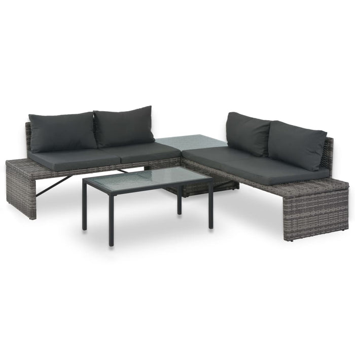 Loungeset met kussens 3-delig poly rattan grijs